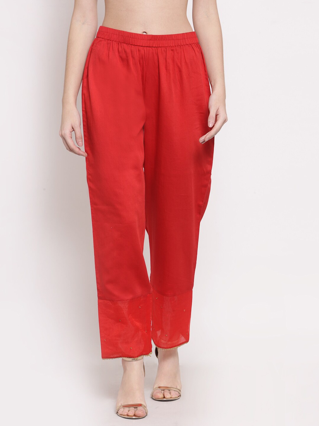 

DART STUDIO Women Red Satin Ethnic Palazzos