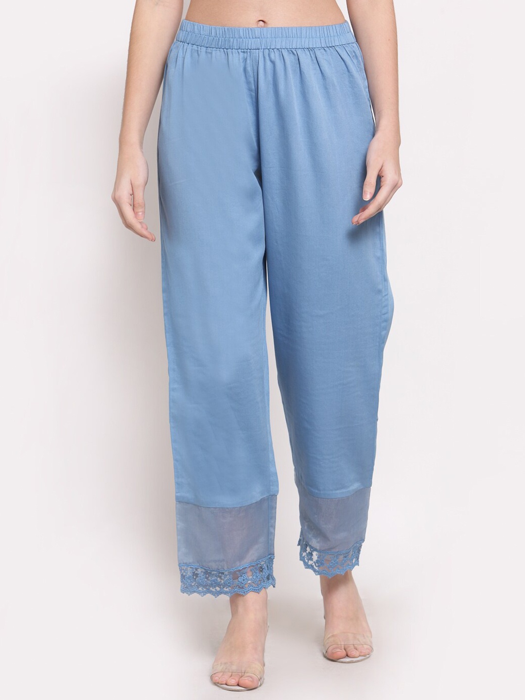 

DART STUDIO Women Blue Satin Ethnic Palazzos