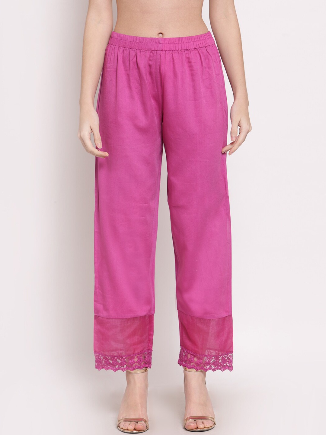 

DART STUDIO Women Pink Satin Ethnic Palazzos