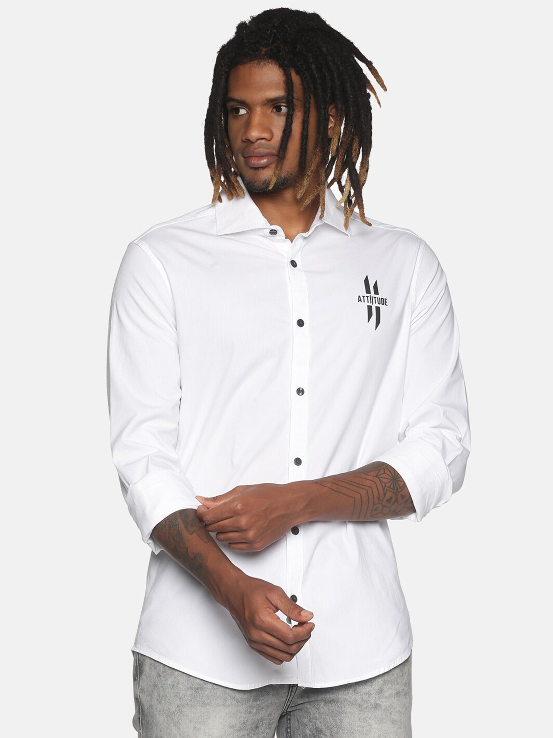 

ATTIITUDE Men White Slim Fit Opaque Casual Shirt