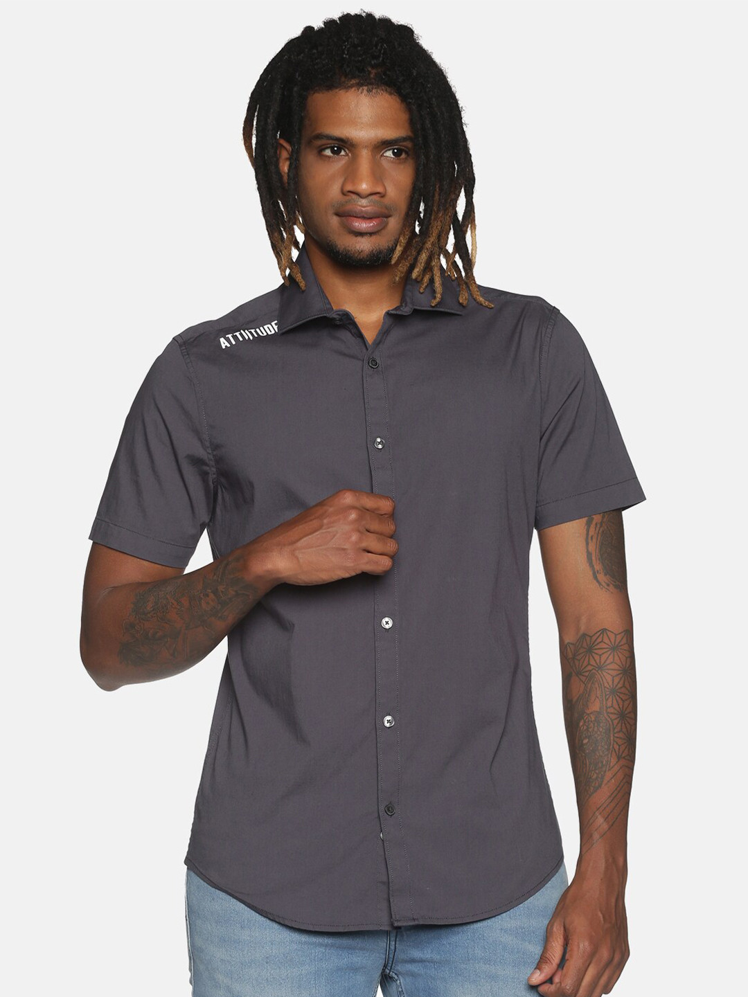 

ATTIITUDE Men Grey Slim Fit Opaque Casual Shirt