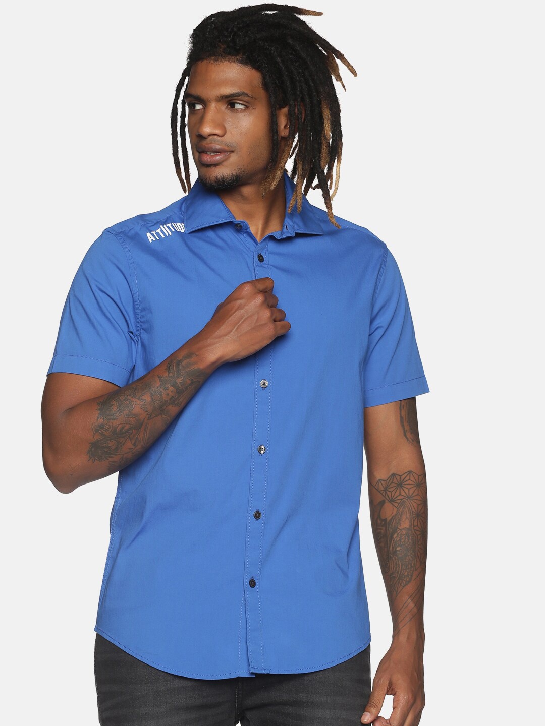 

ATTIITUDE Men Blue Slim Fit Opaque Casual Shirt