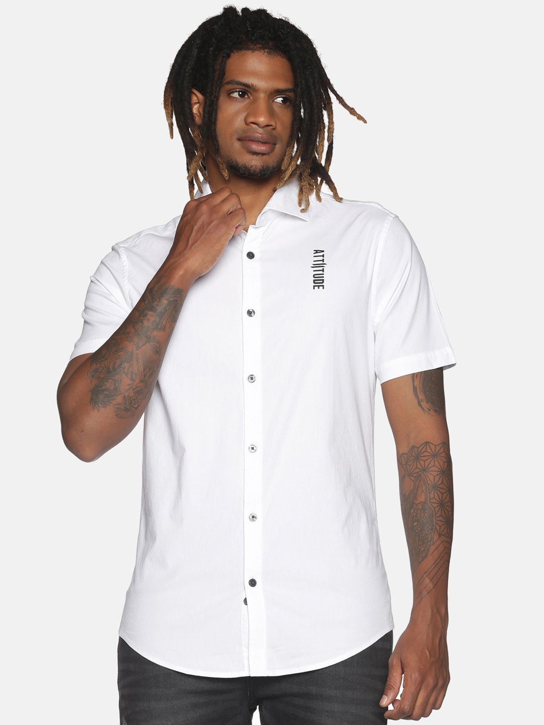 

ATTIITUDE Men White Slim Fit Opaque Casual Shirt