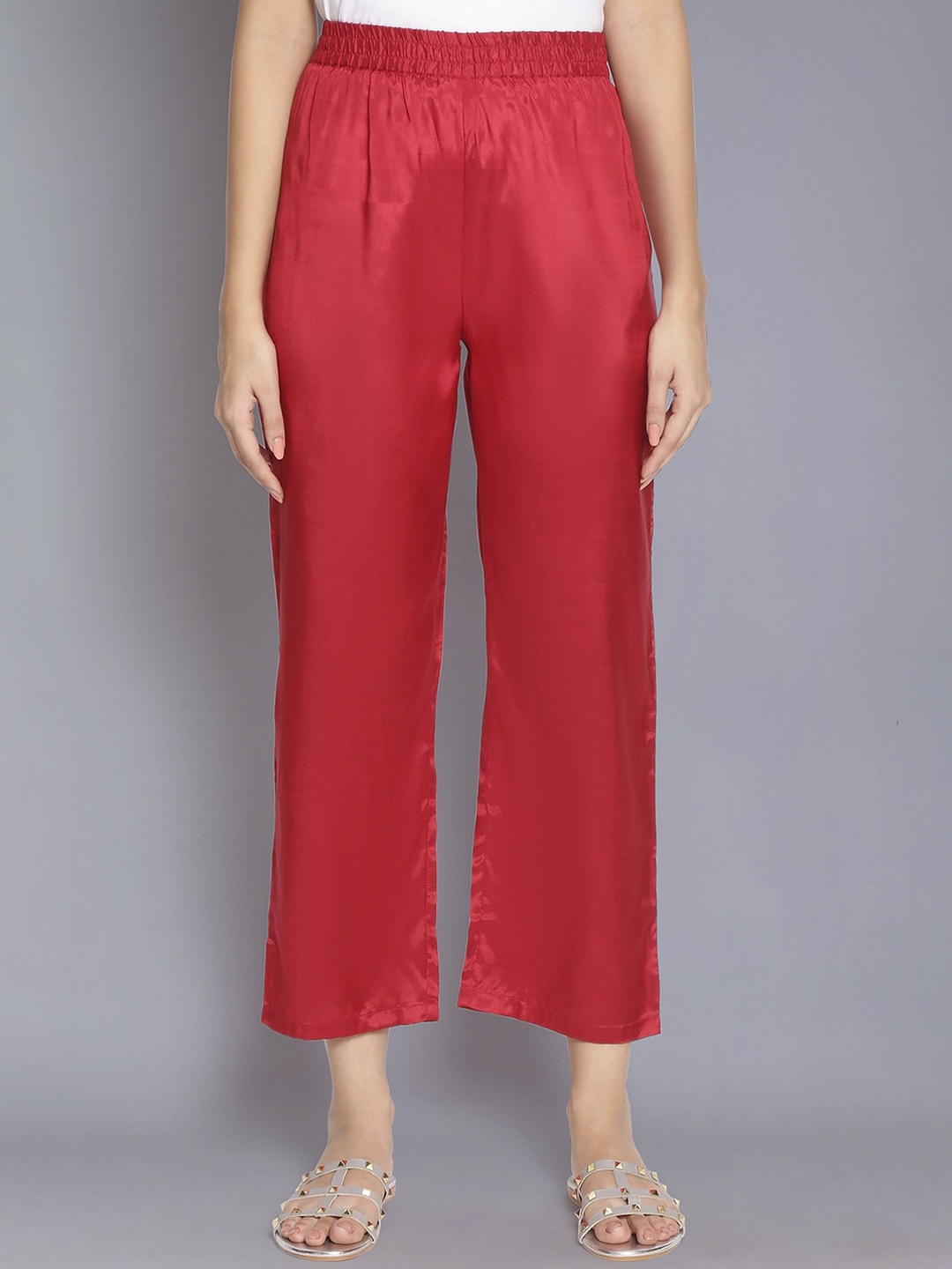 

WISHFUL Women Red Pleated Parallel Trousers