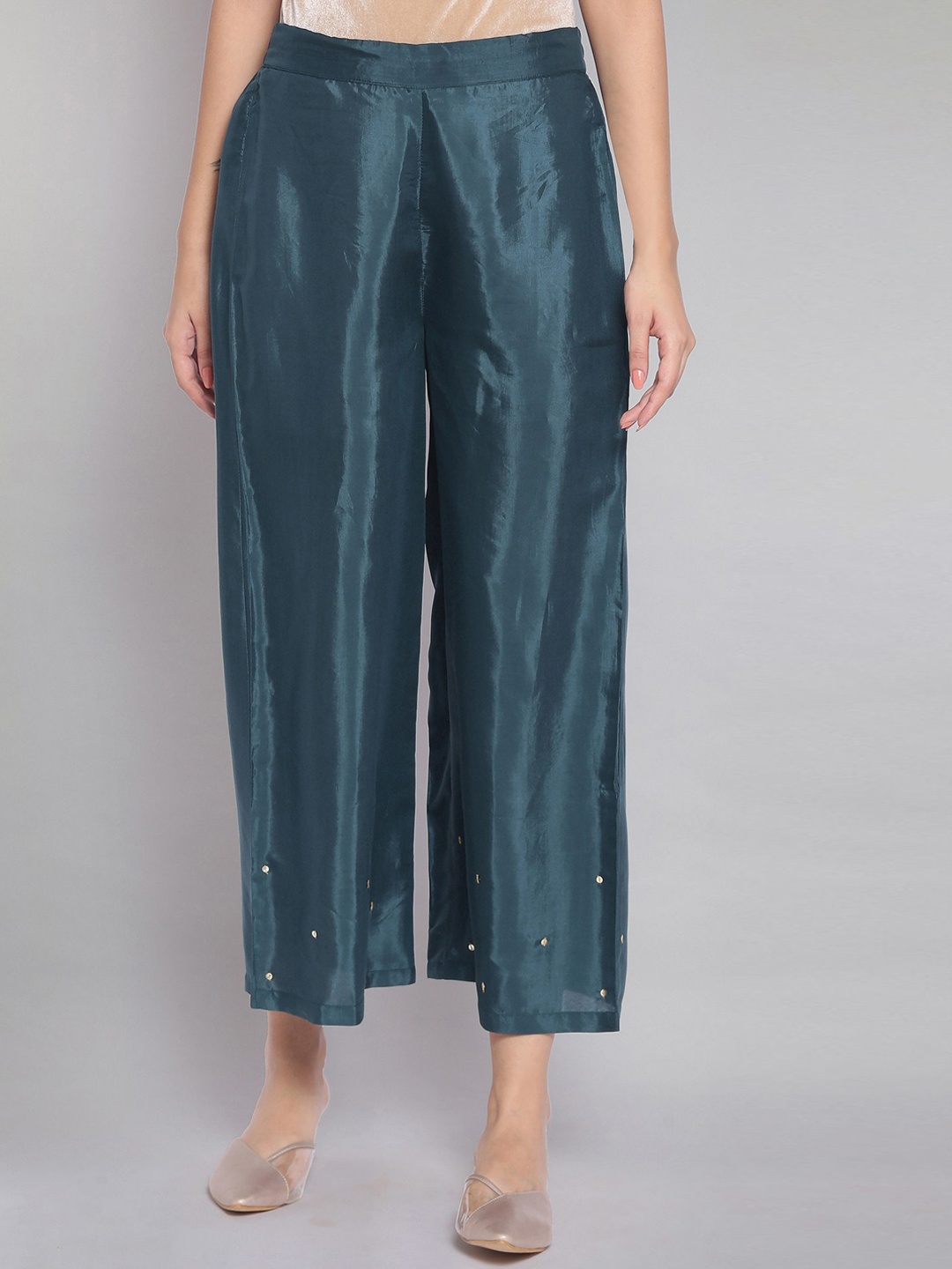 

WISHFUL Women Green Textured Loose Fit Culottes Trousers