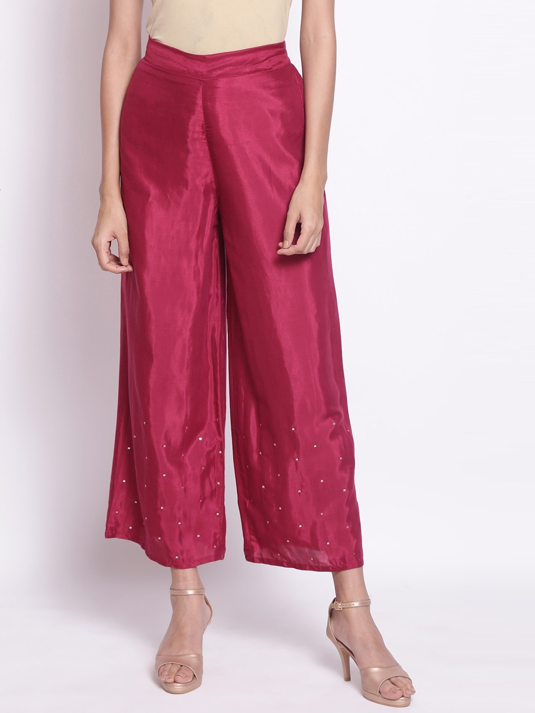 

WISHFUL Women Pink Hem Design Ethnic Palazzos