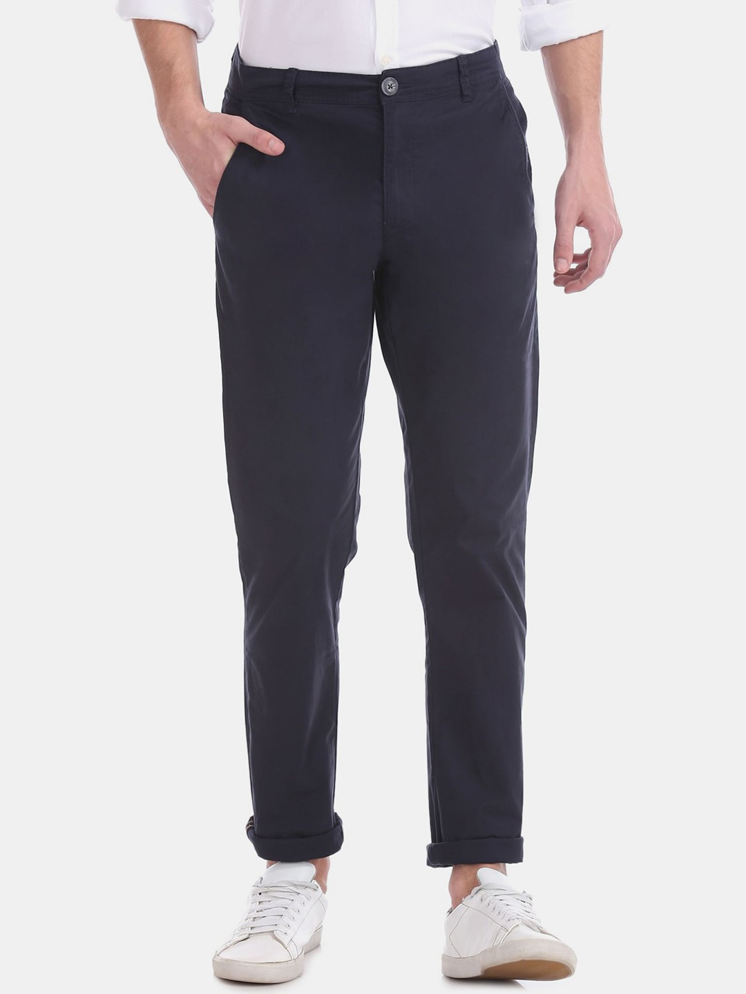

Ruggers Men Navy Blue Solid Slim Fit Chinos