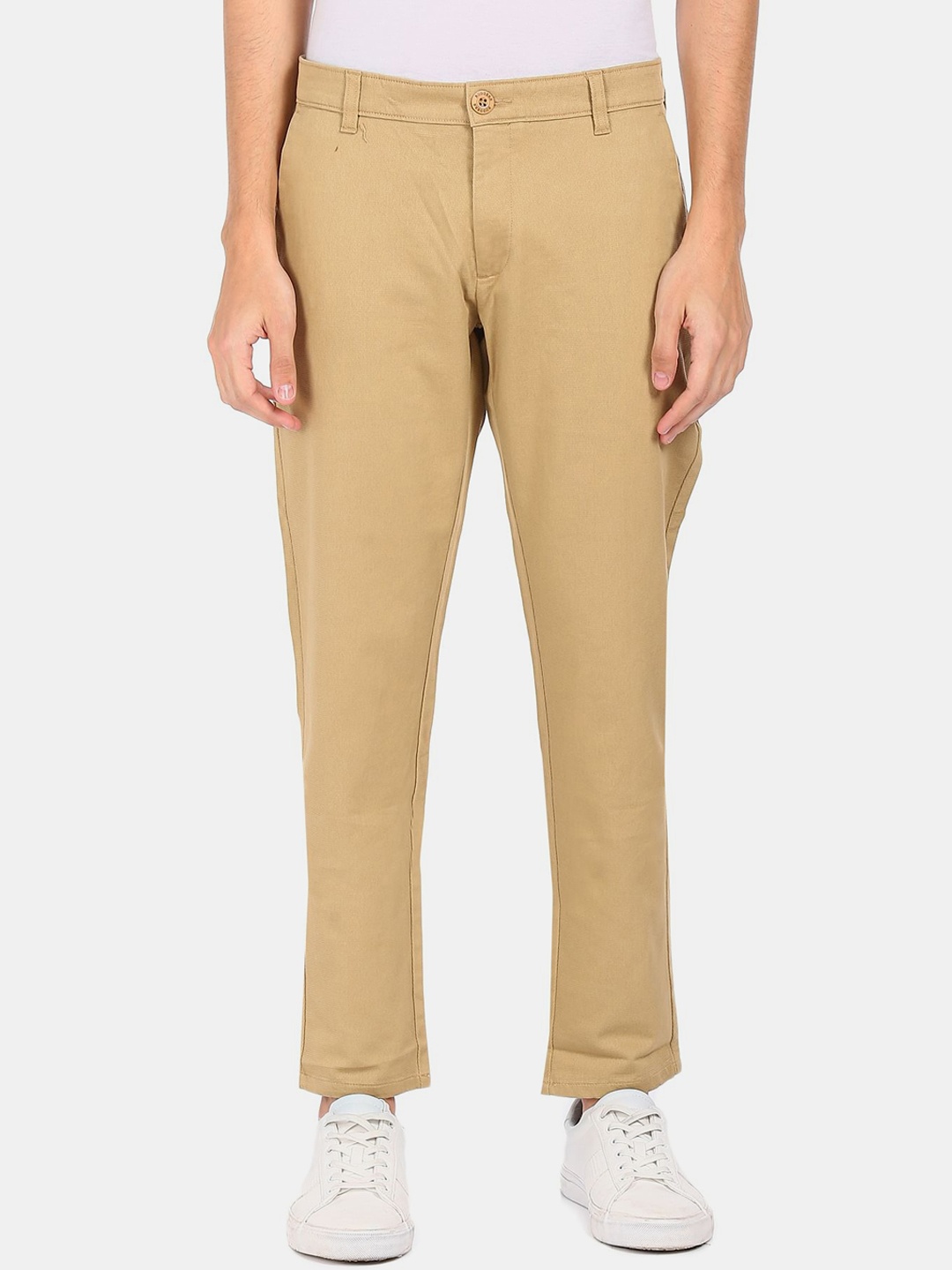 

Ruggers Men Beige Textured Cotton Regular Trousers