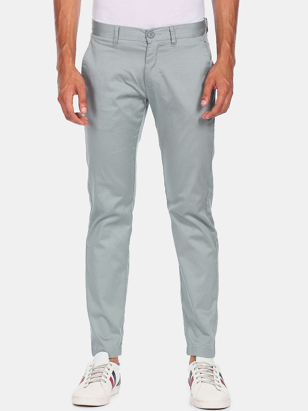 

Ruggers Men Grey Printed Cotton Chinos Trousers