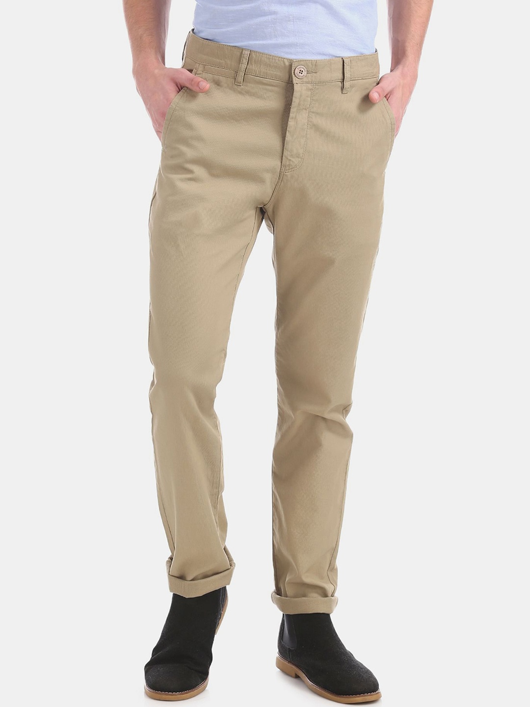 

Ruggers Men Beige Slim Fit Cotton Trousers