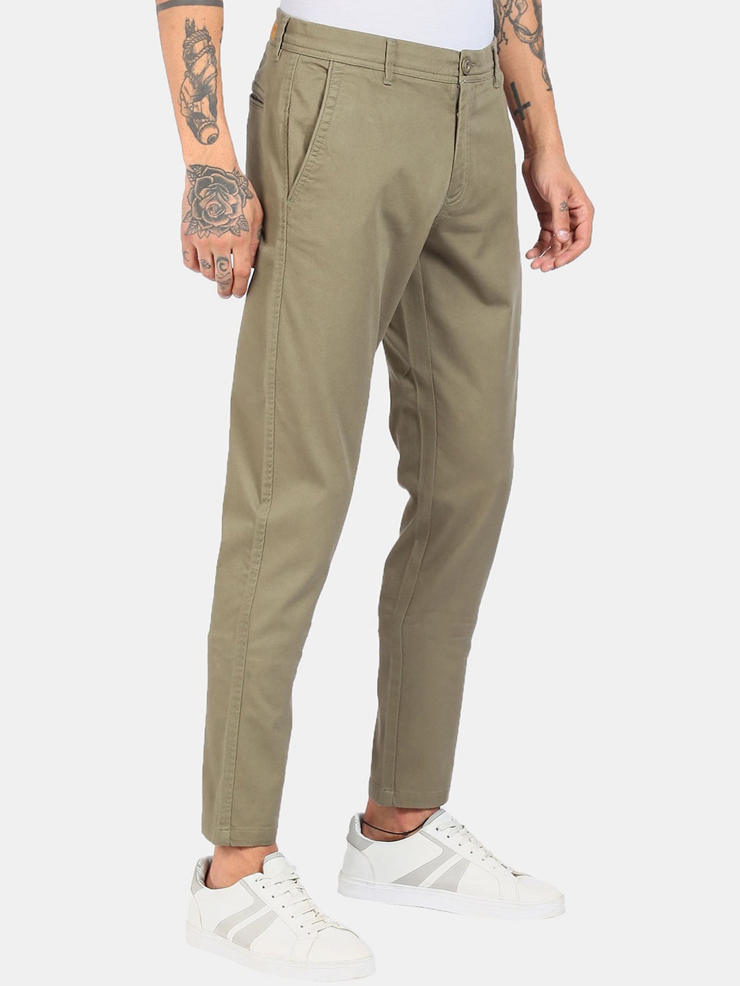 

Ruggers Men Olive Green Solid Cotton Regular Trousers