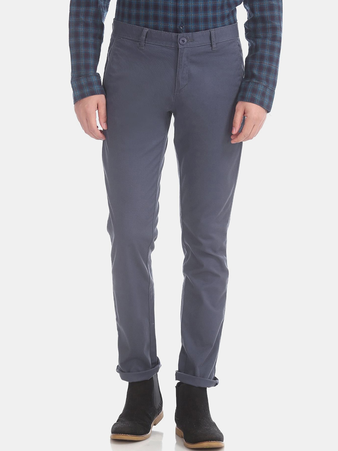 

Ruggers Men Navy Blue Tapered Fit Cotton Chinos