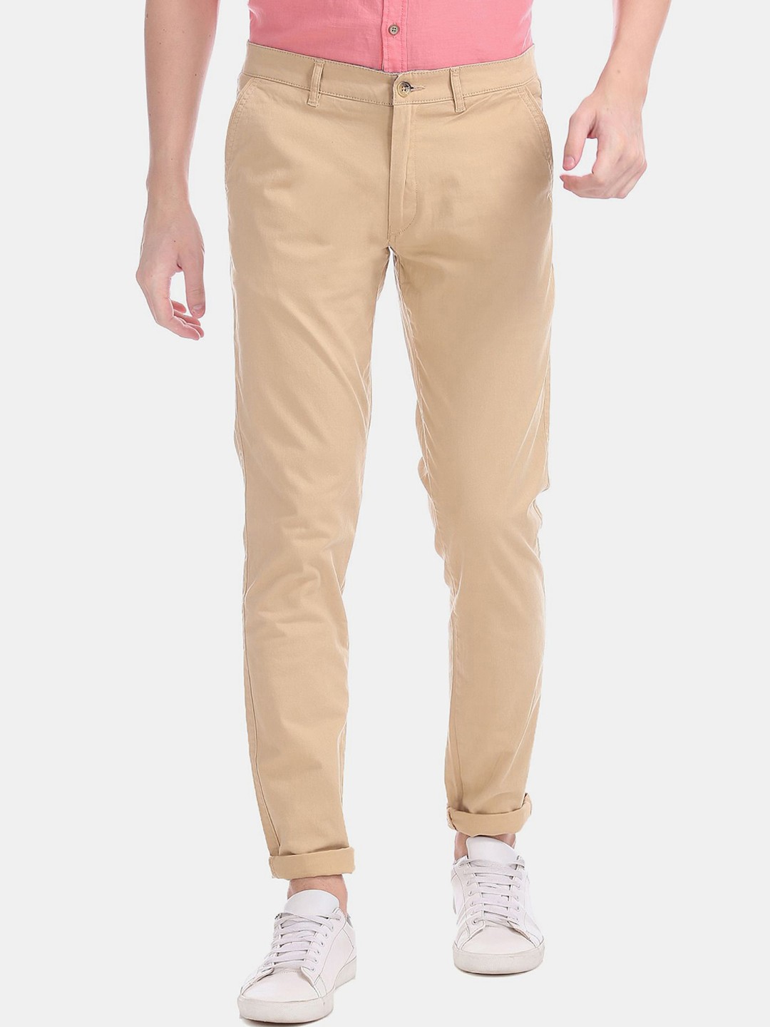 

Ruggers Men Beige Slim Fit Cotton Trousers