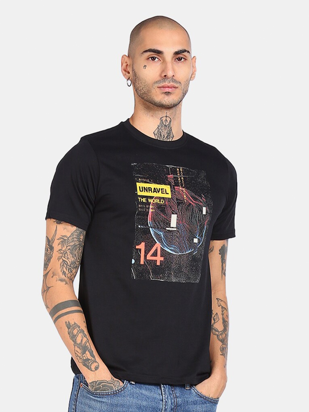 

Colt Men Black Printed Applique T-shirt
