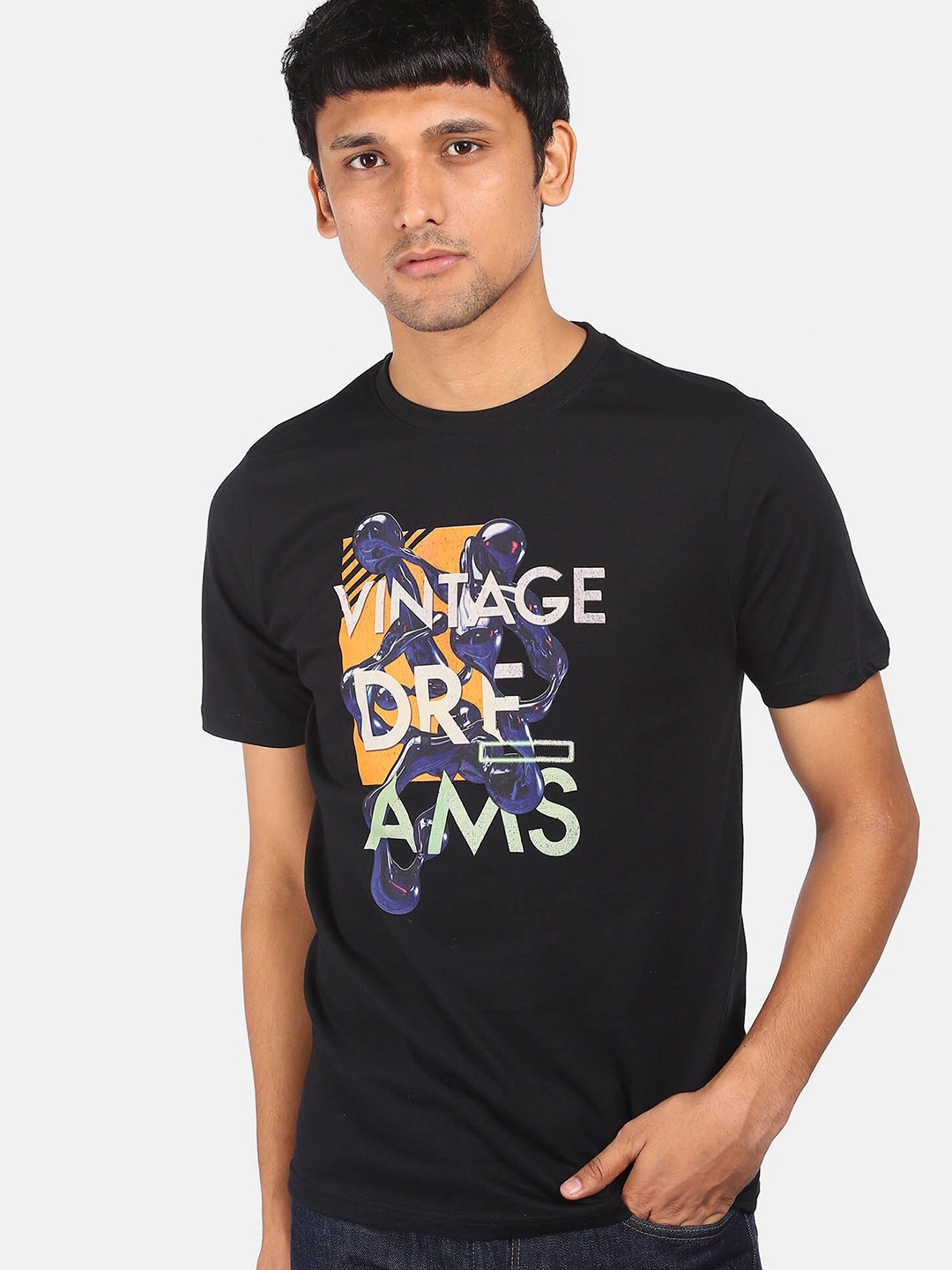 

Colt Men Black & White Typography Printed Cotton T-shirt