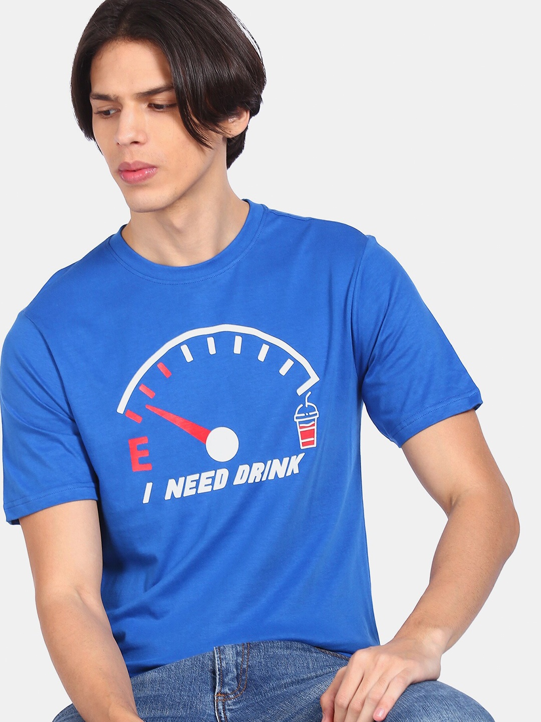 

Colt Men Blue & White Typography Cotton Printed T-shirt