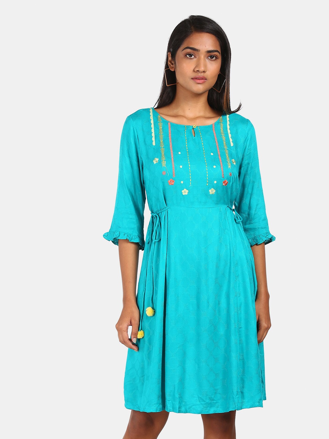 

Karigari Blue Embroidered Midi Dress