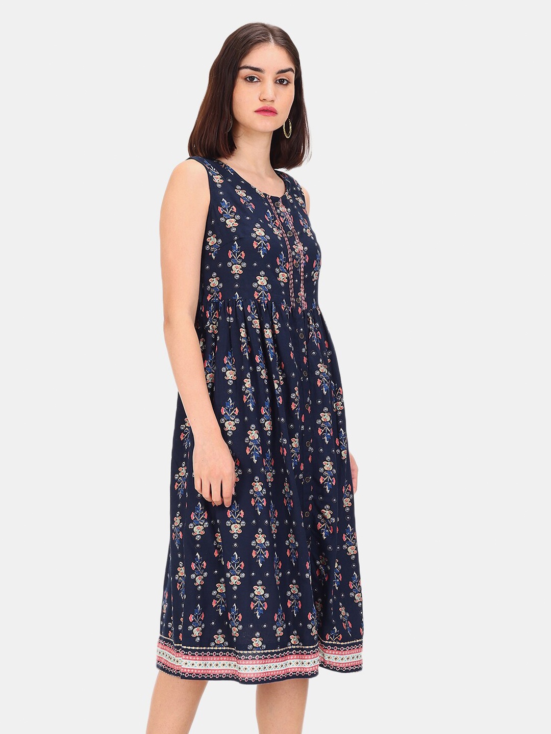 

Karigari Blue Ethnic Motifs Printed Dress