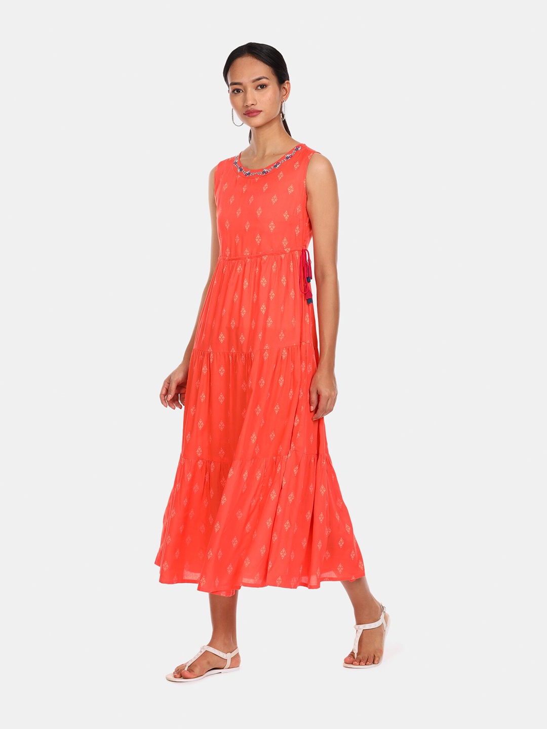 

Karigari Orange Ethnic Motifs Midi Dress