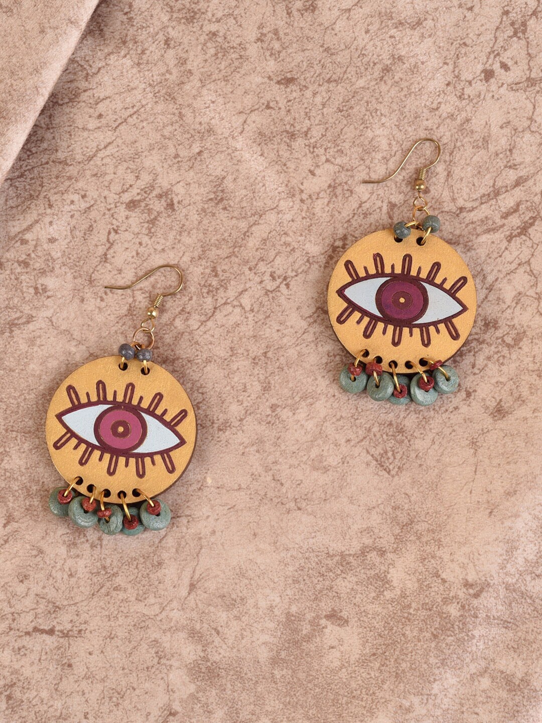 

AAKRITI ART CREATIONS Brown & Pink Quirky Drop Earrings