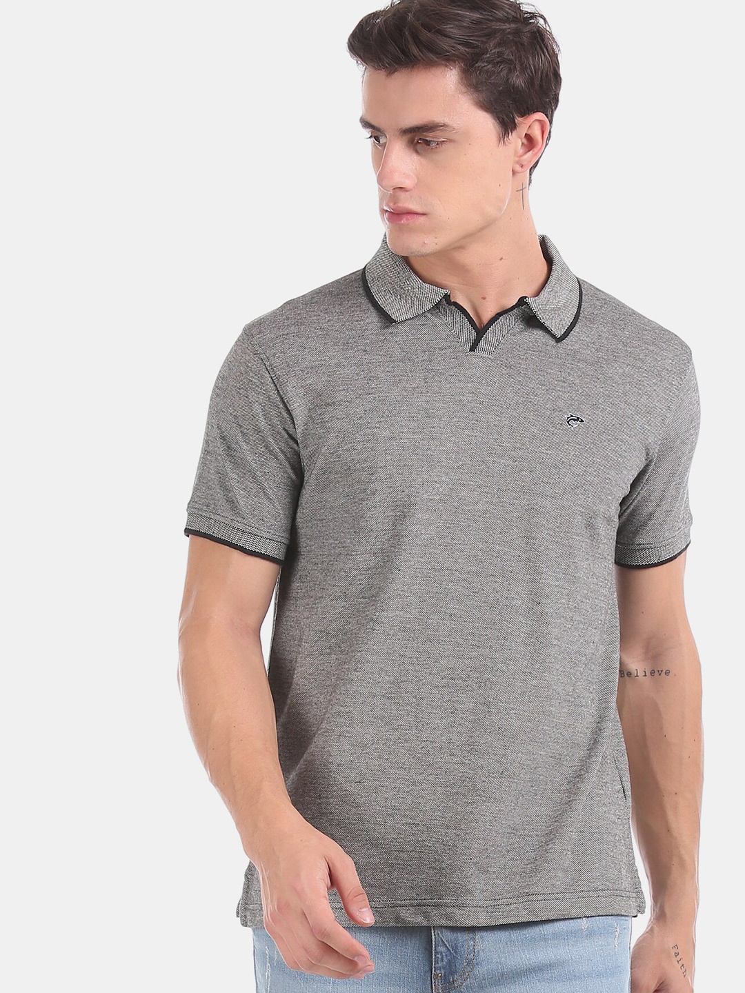 

Ruggers Men Grey Polo Collar Cotton T-shirt