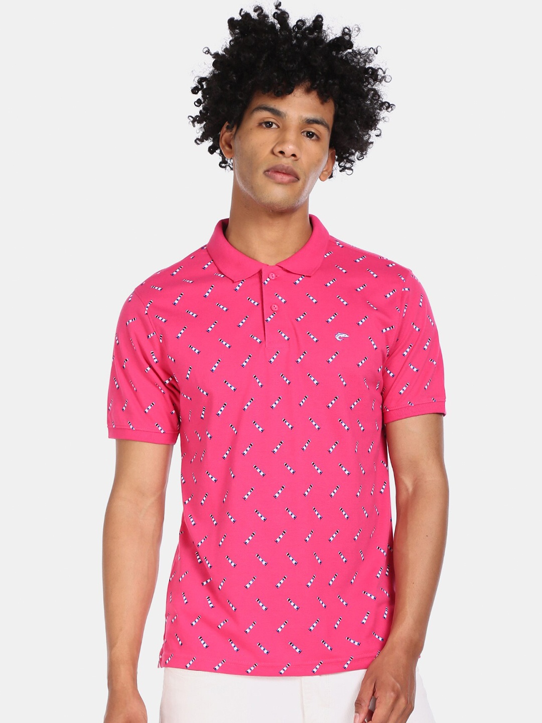 

Ruggers Men Pink Printed Polo Collar Applique T-shirt