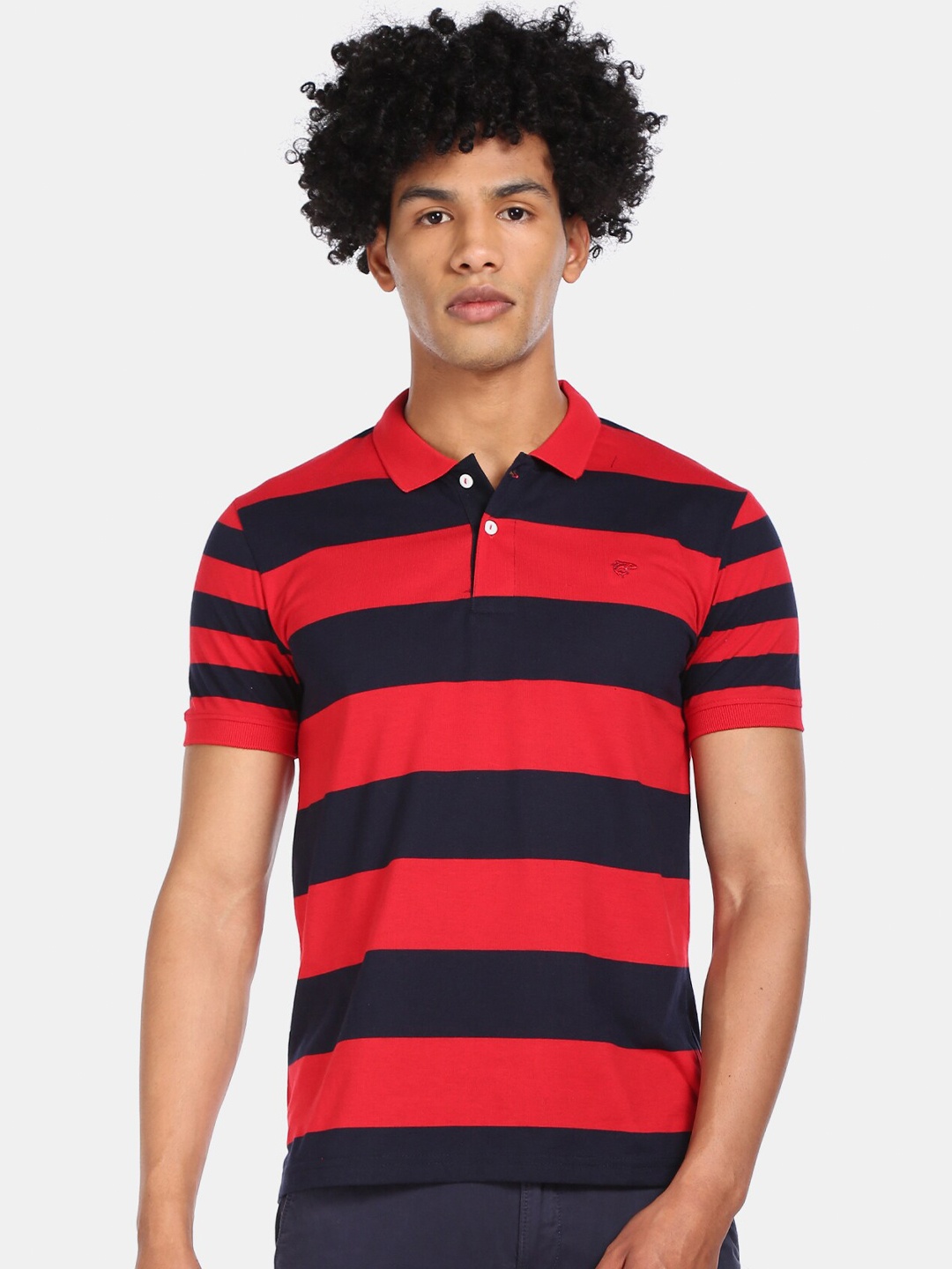 

Ruggers Men Red Striped Polo Collar Pockets T-shirt