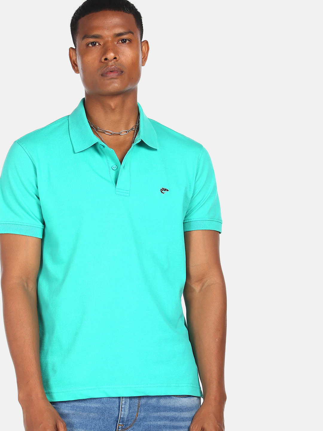 

Ruggers Men Sea Green Polo Collar Cotton T-shirt