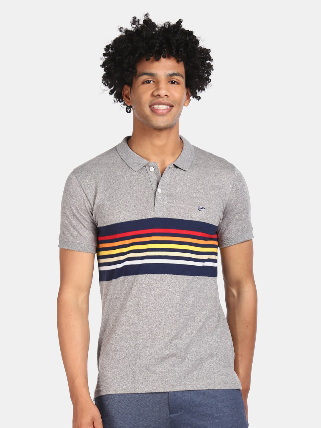 

Ruggers Men Grey Striped Applique T-shirt