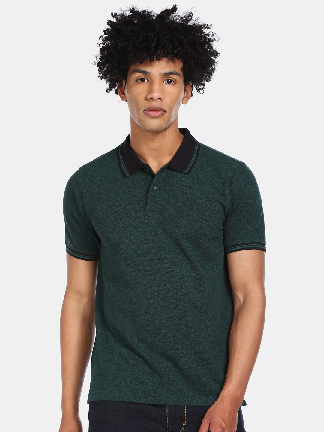 

Ruggers Men Green Polo Collar Pockets T-shirt