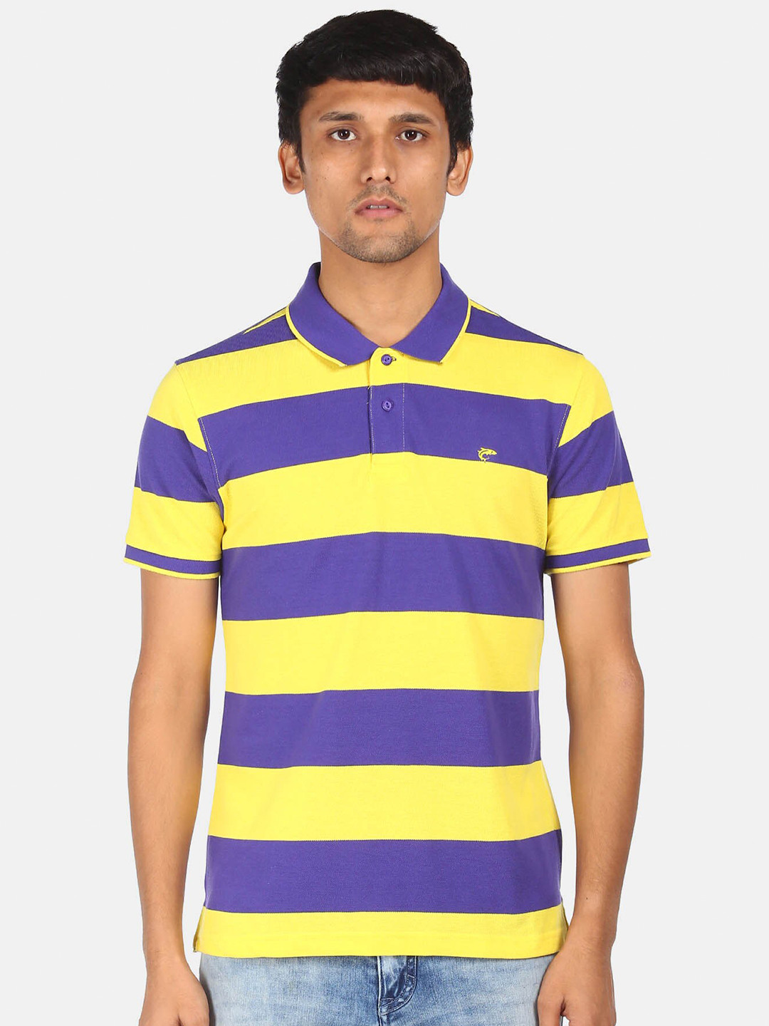 

Ruggers Men Yellow Striped Polo Collar Pockets T-shirt