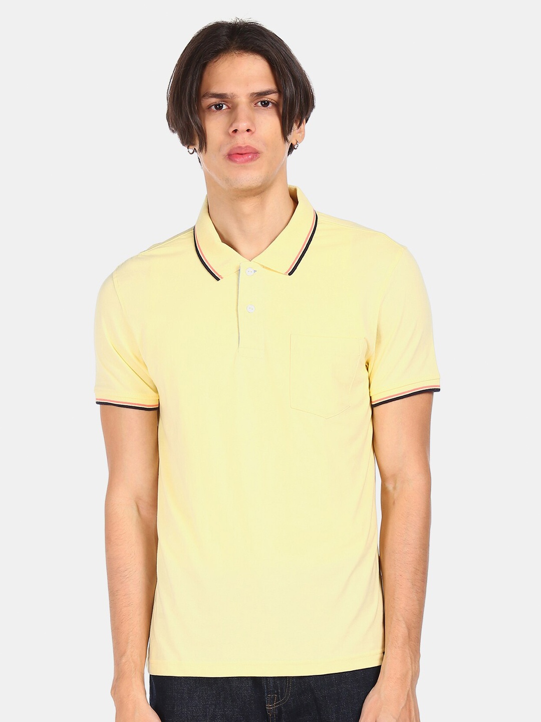 

Ruggers Men Yellow Polo Collar T-shirt