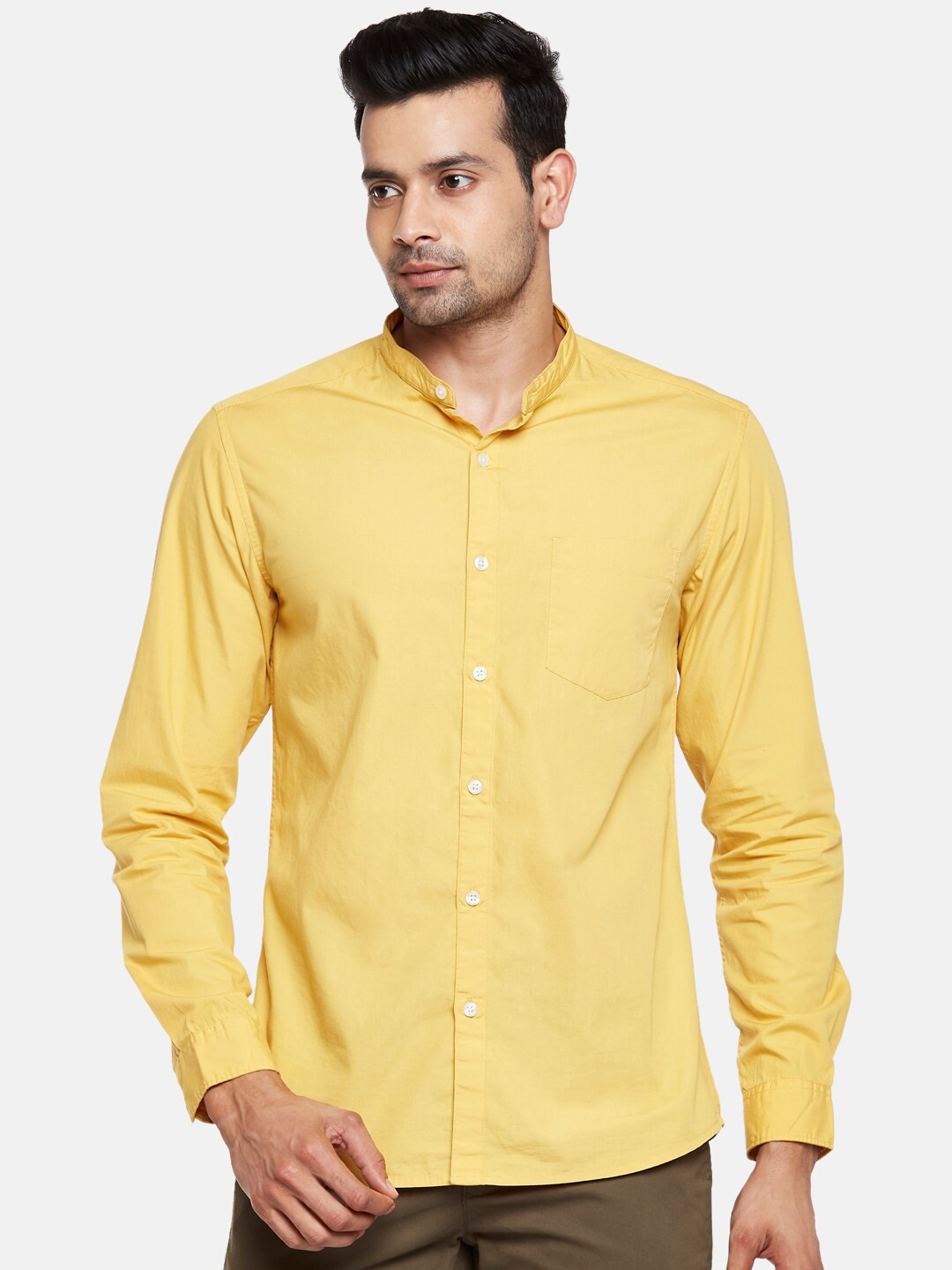 

BYFORD by Pantaloons Men Yellow Slim Fit Opaque Cotton Casual Shirt