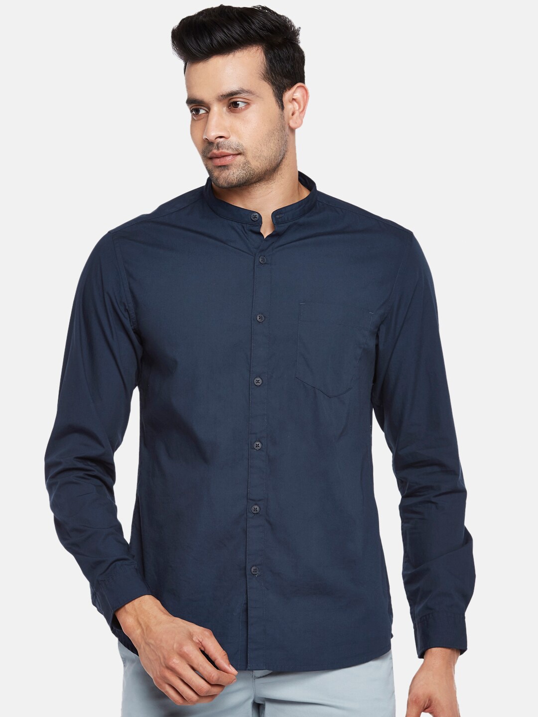 

BYFORD by Pantaloons Men Navy Blue Slim Fit Pure Cotton Casual Shirt