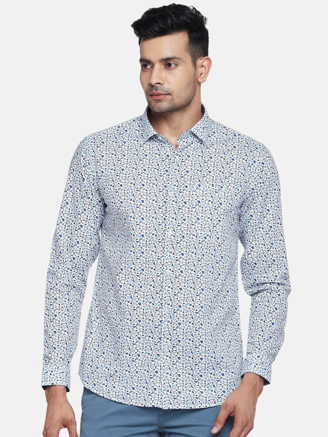 

BYFORD by Pantaloons Men Blue Slim Fit Printed Casual Shirt