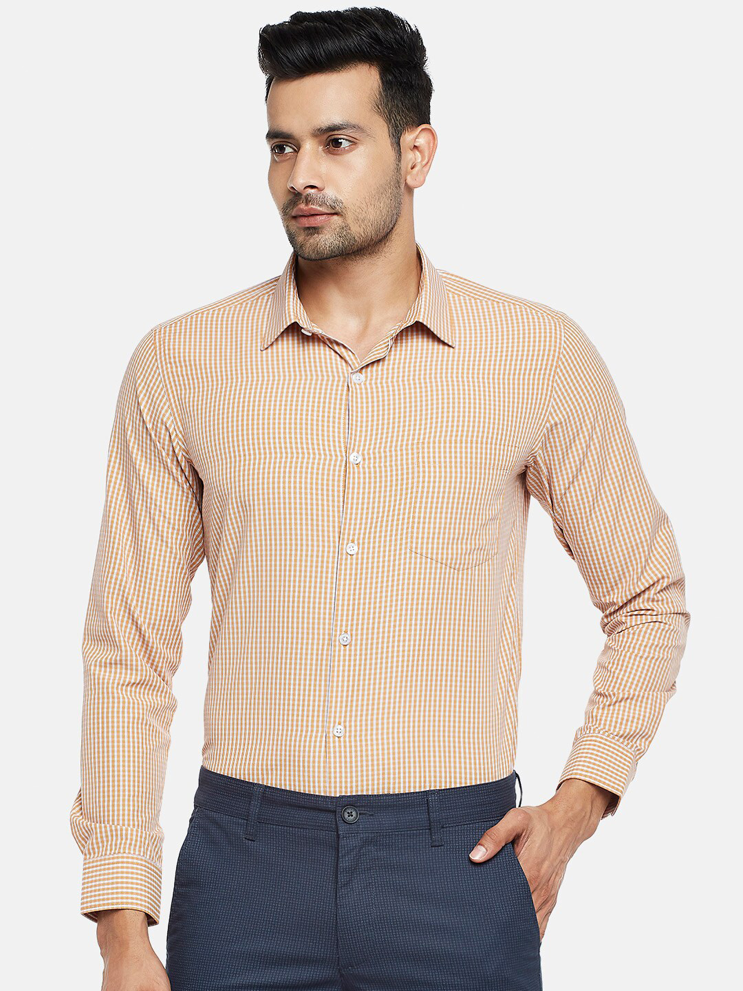 

BYFORD by Pantaloons Men Orange Slim Fit Checked Formal Shirt
