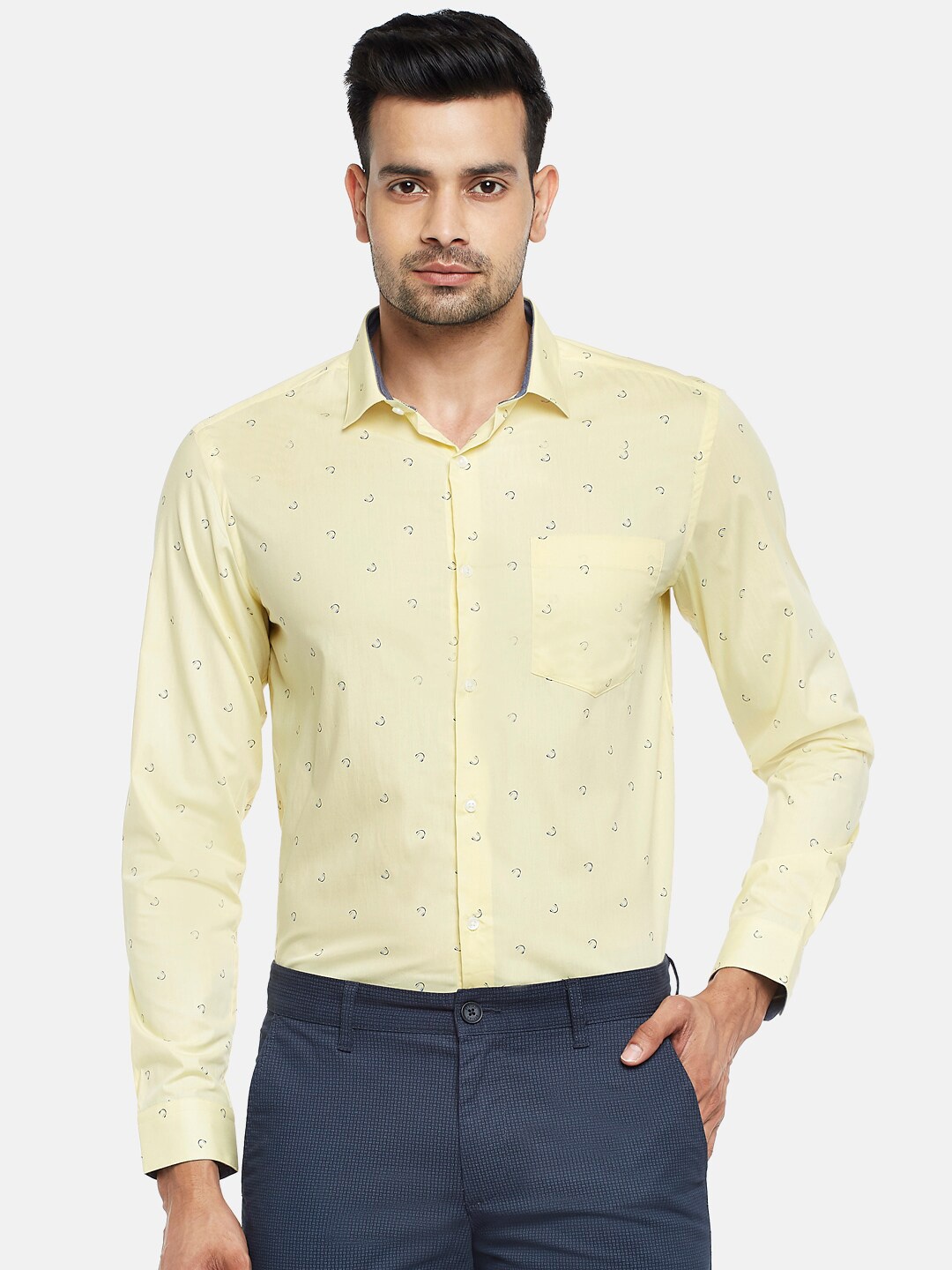 

BYFORD by Pantaloons Men Yellow Slim Fit Cotton Opaque Casual Shirt