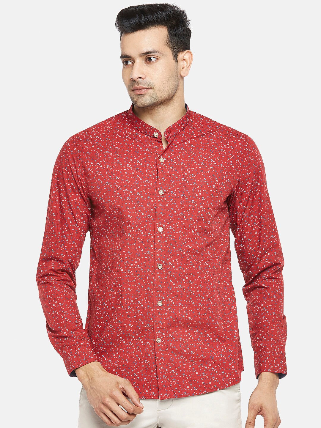

BYFORD by Pantaloons Men Maroon Cotton Slim Fit Floral Opaque Printed Casual Shirt