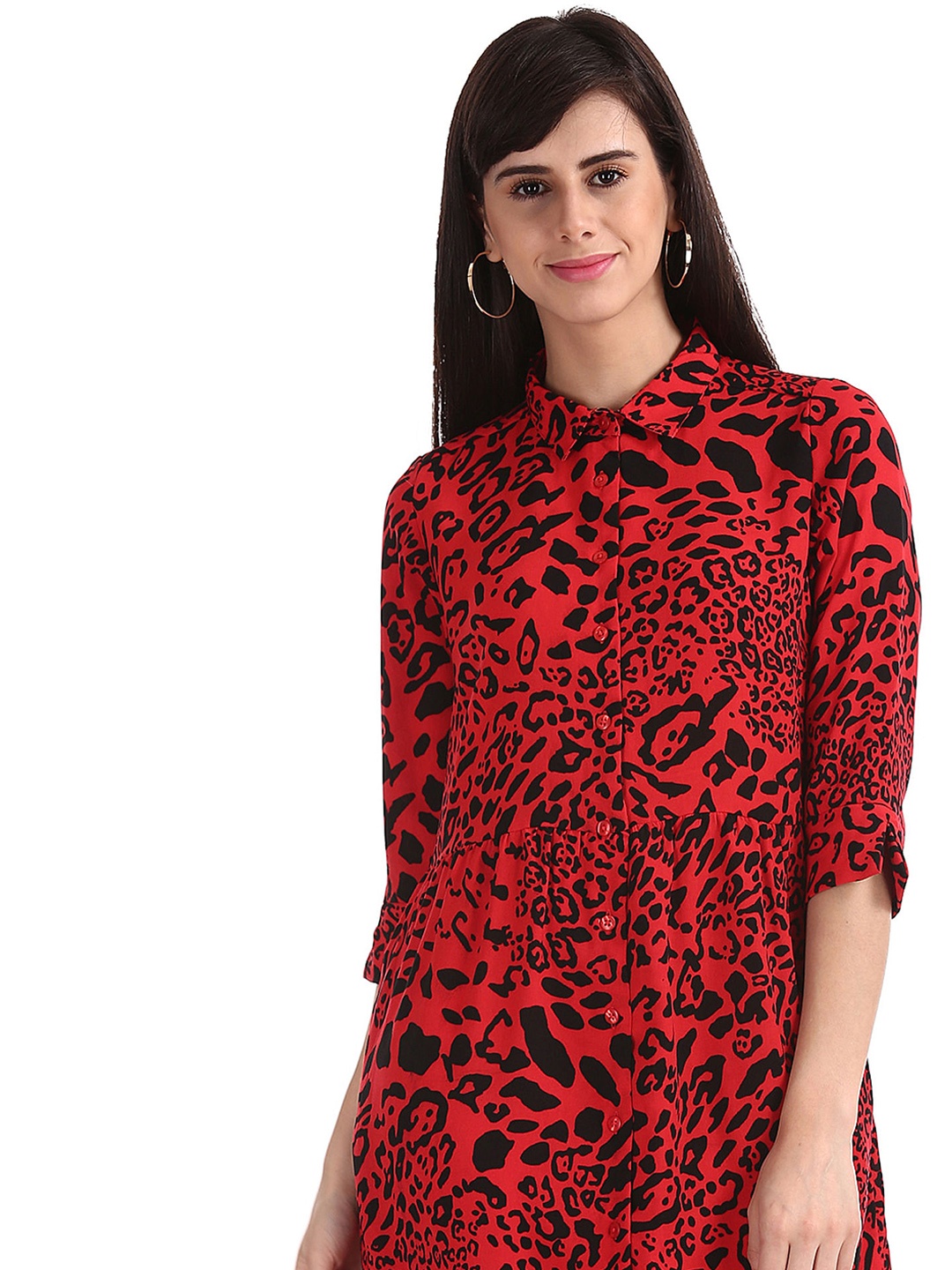 

Sugr Red & Black Animal Print Shirt Dress