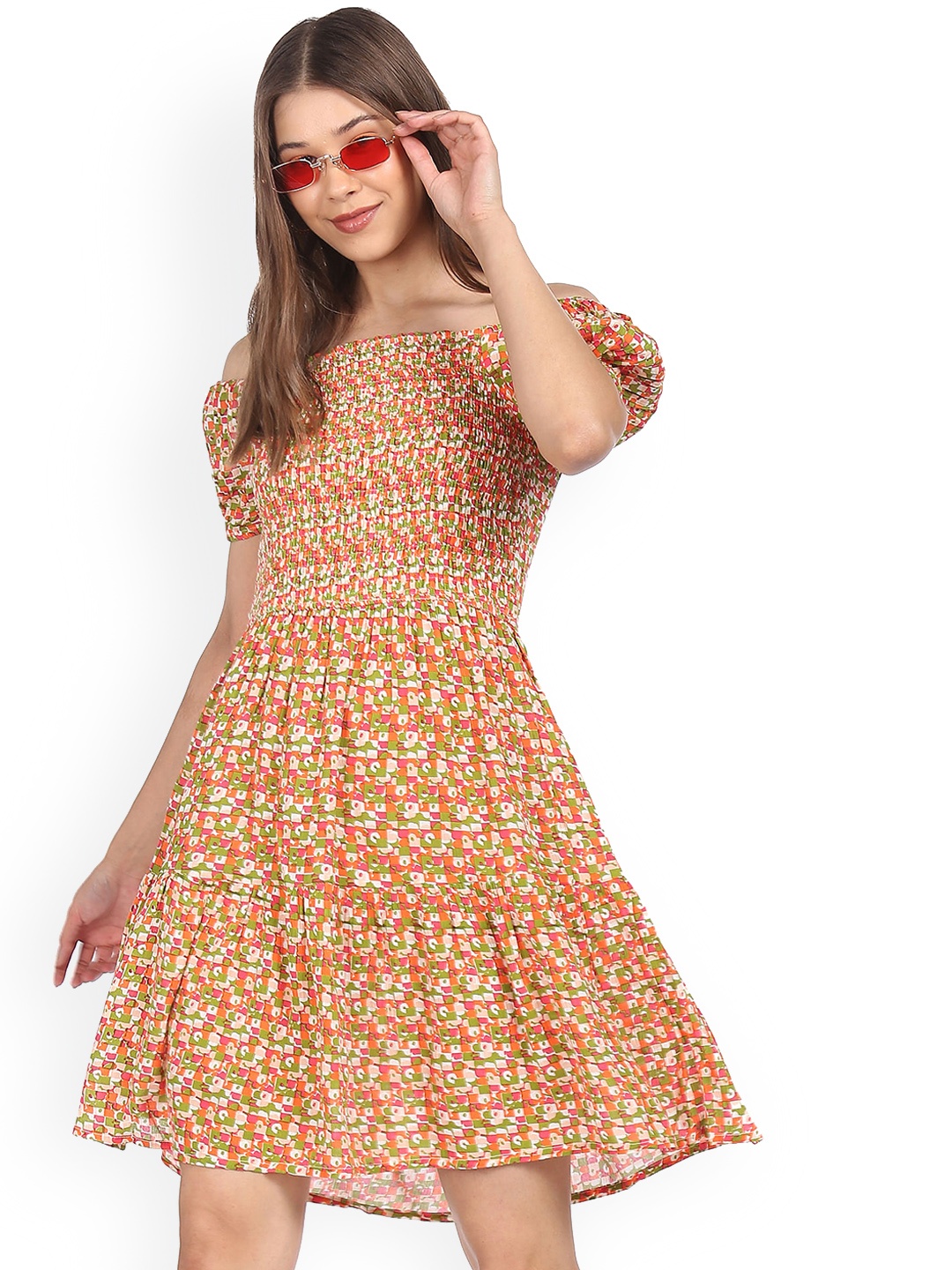 

Sugr Multicoloured Off Shoulder Printed Dress, Multi