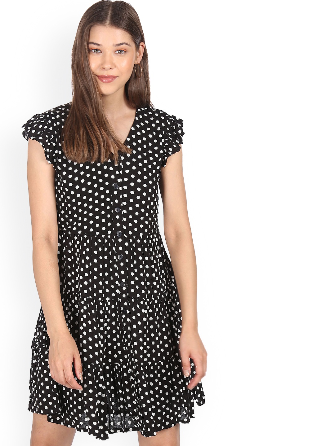 

Sugr Women Black V-Neck Polka Dot Print Dress