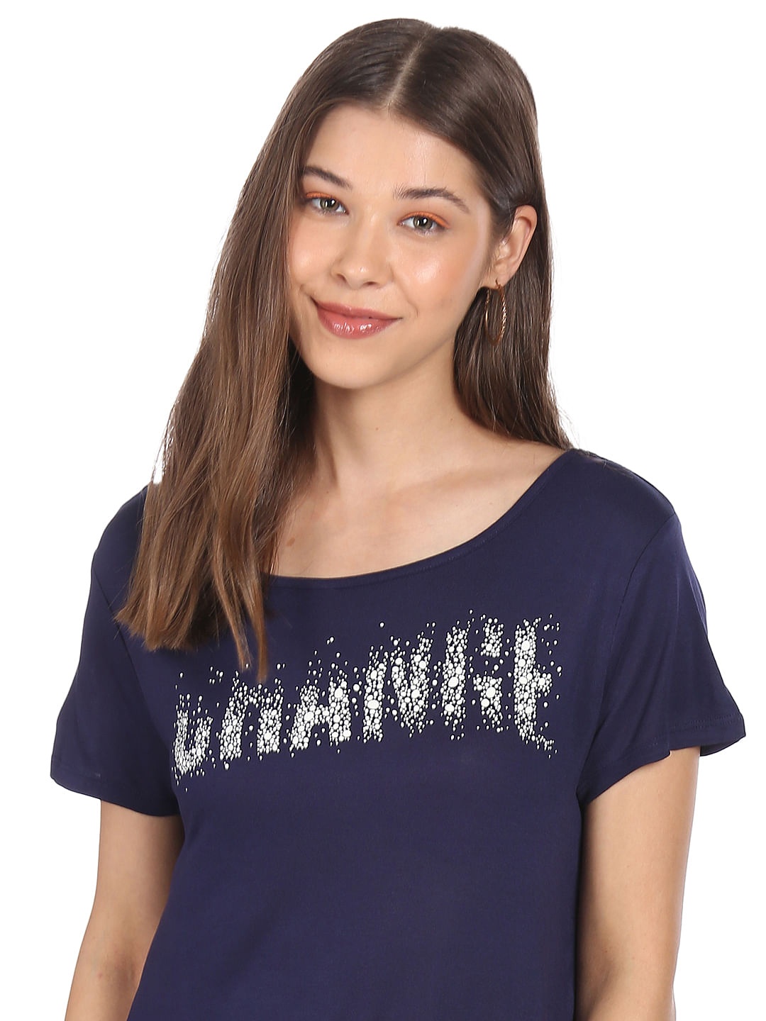 

Sugr Women Navy Blue Round Neck Graphic Print T-Shirt