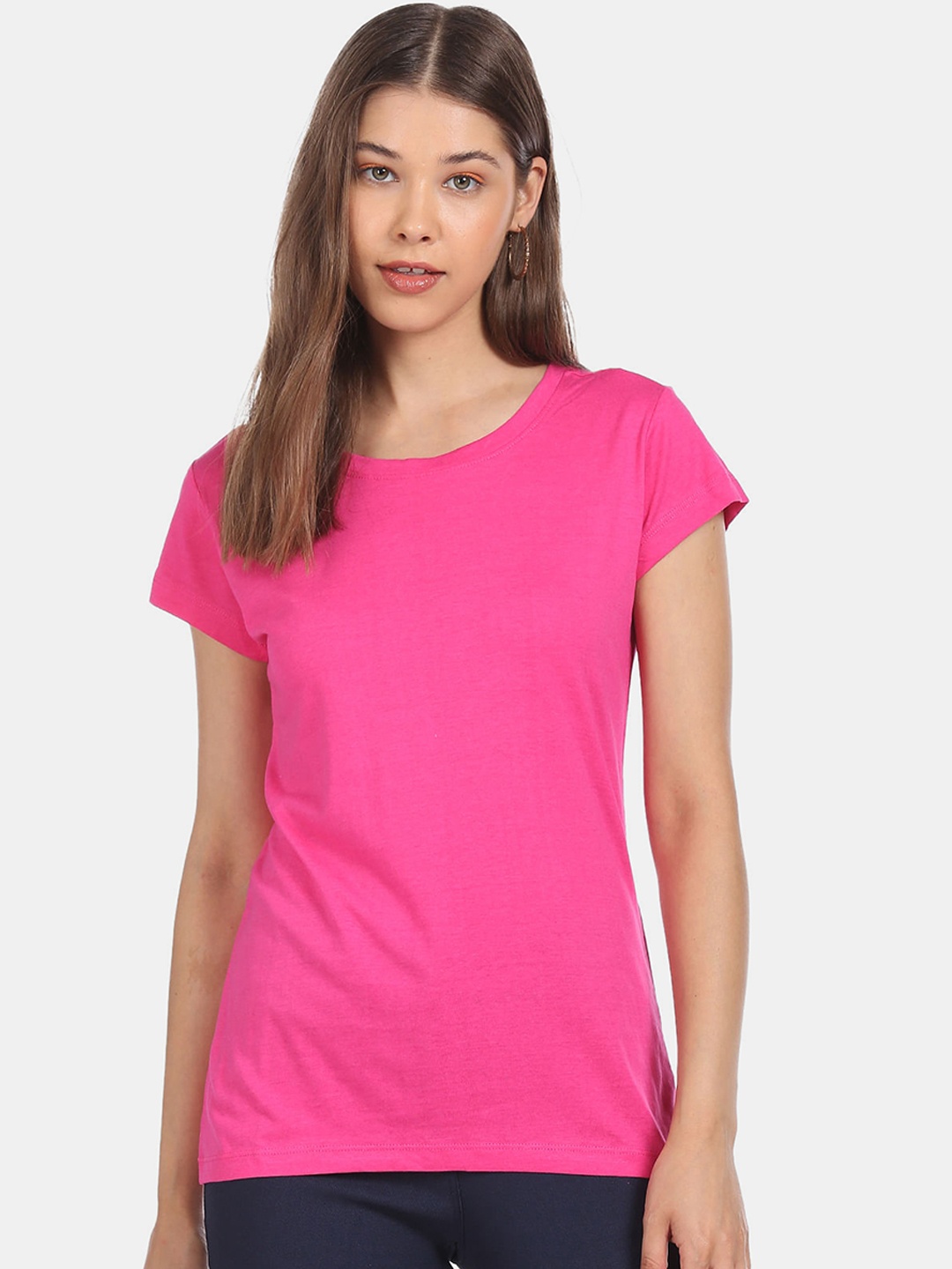 

Sugr Women Pink Round Neck Solid T-Shirt