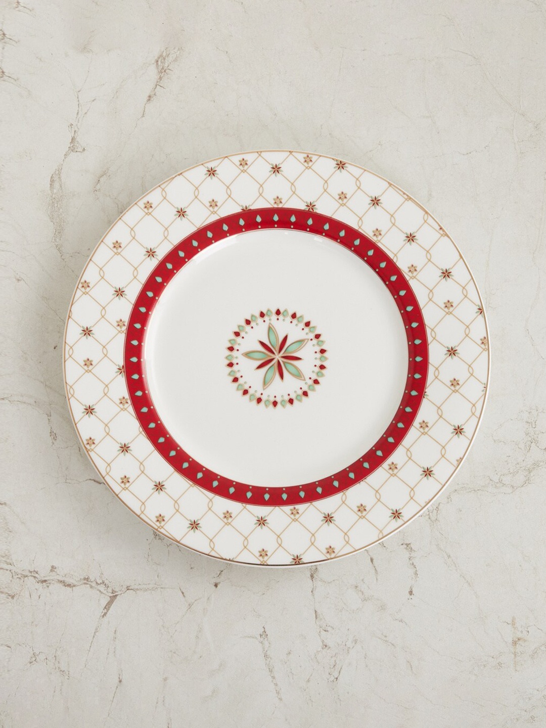 

Home Centre White & Red 1 Piece Printed Bone China Glossy Plate