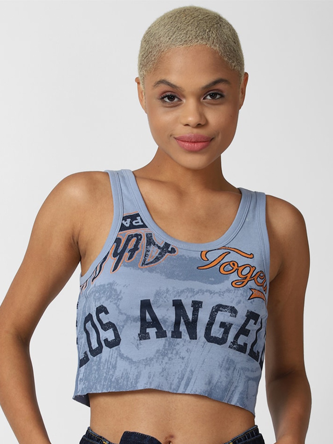 

FOREVER 21 Blue & Orange Regular Crop Top