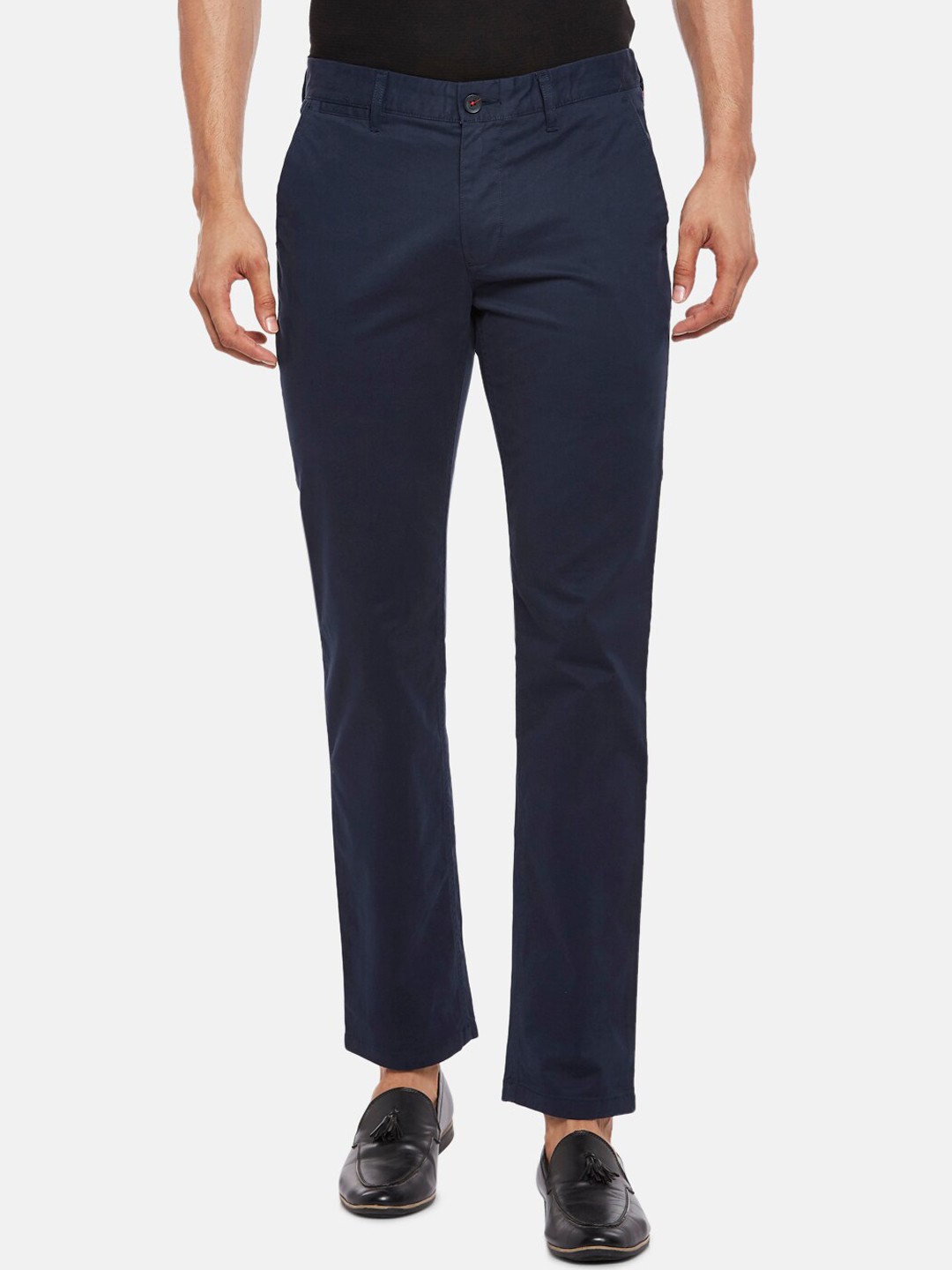 

BYFORD by Pantaloons Men Navy Blue Slim Fit Low-Rise Trousers