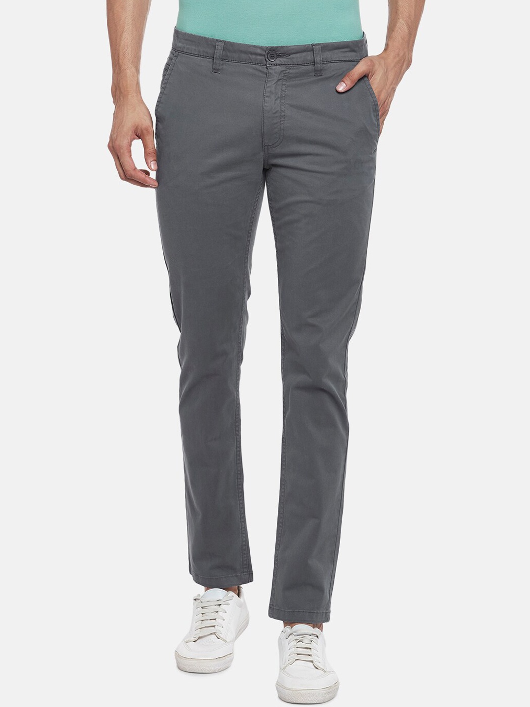 

BYFORD by Pantaloons Men Grey Slim Fit Low-Rise Chinos Trousers