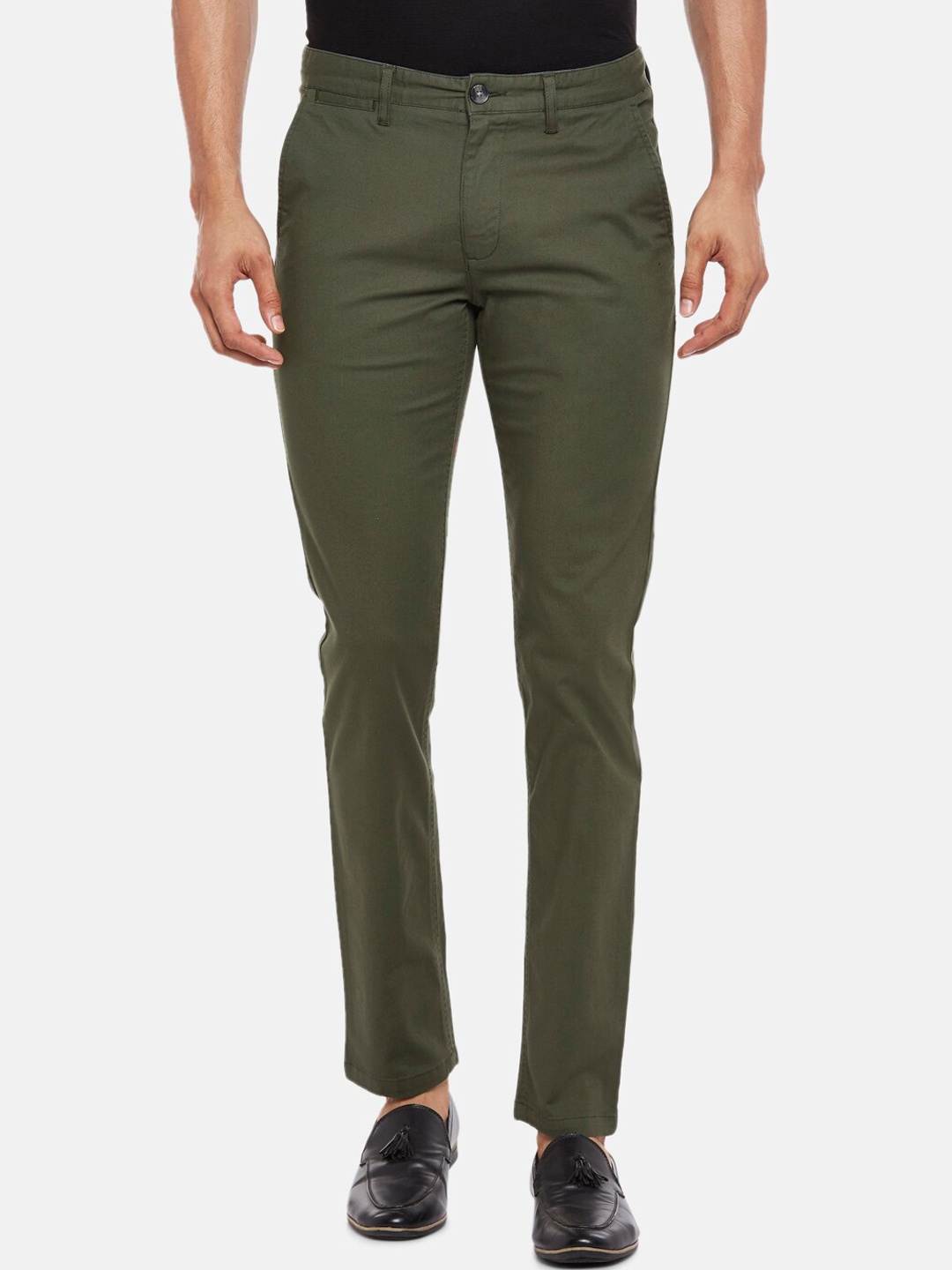 

BYFORD by Pantaloons Men Olive Green Slim Fit Low-Rise Chinos Trousers