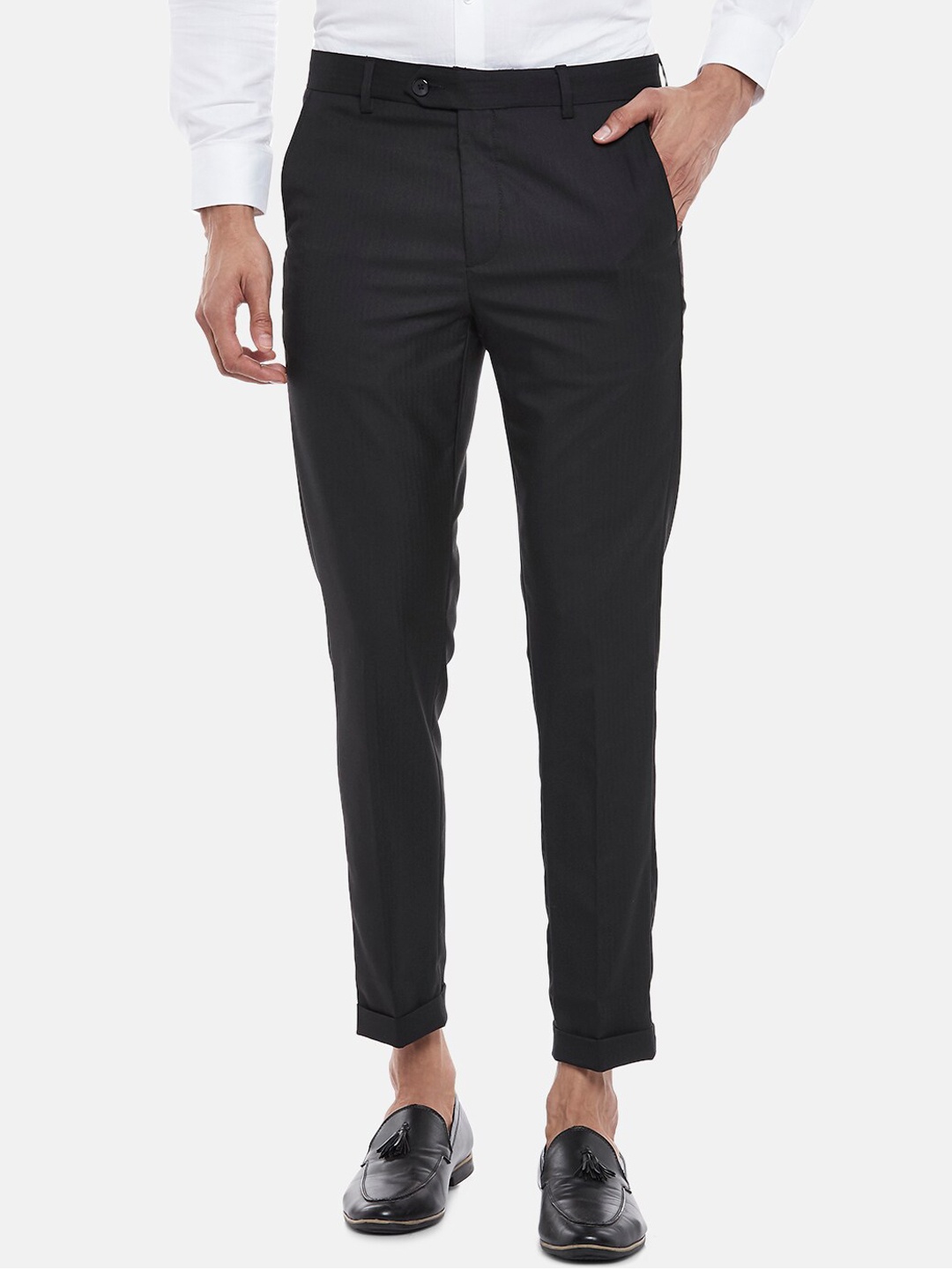 

BYFORD by Pantaloons Men Black Slim Fit Low-Rise Formal Trousers