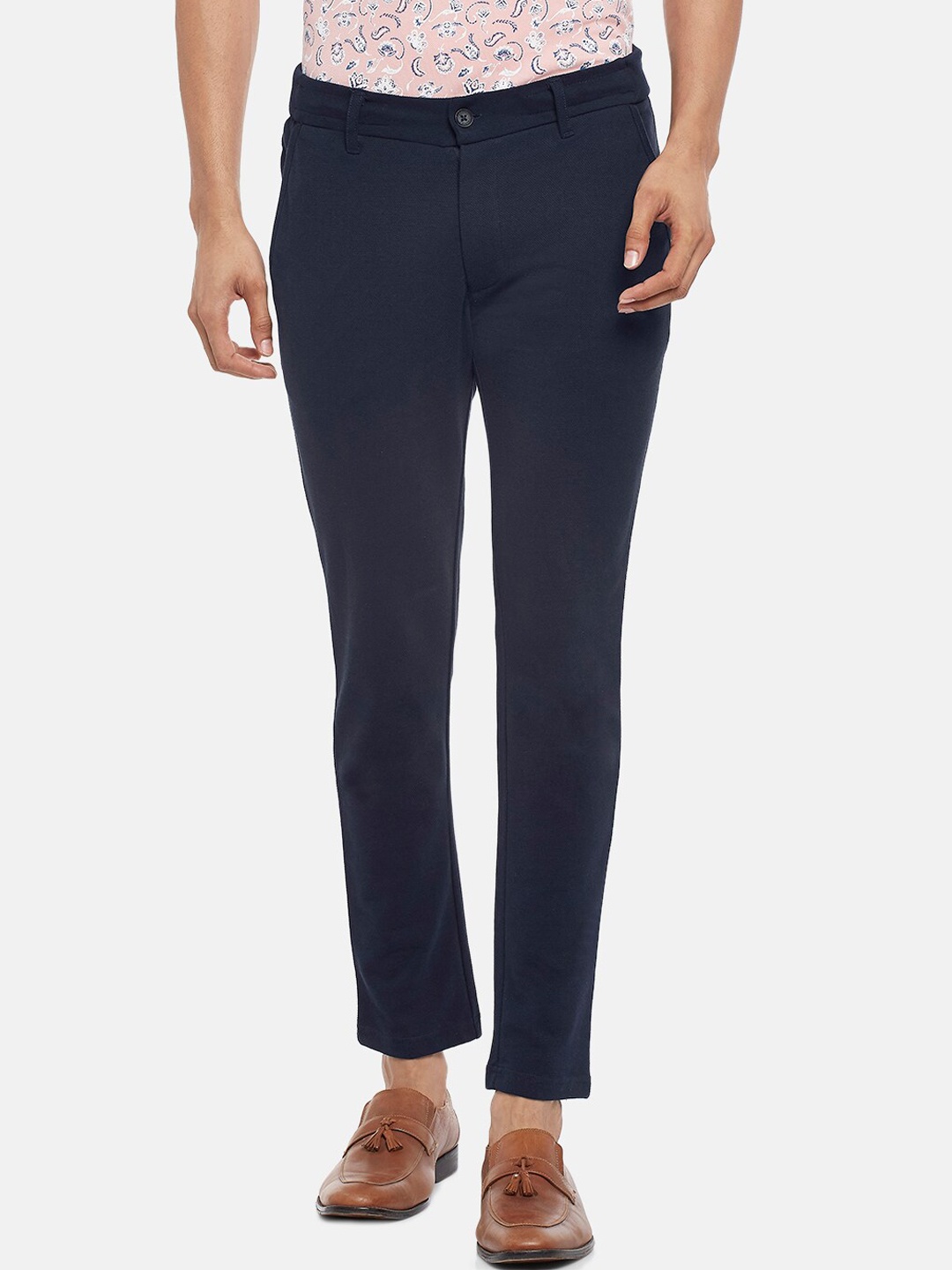 

BYFORD by Pantaloons Men Navy Blue Slim Fit Low-Rise Trousers